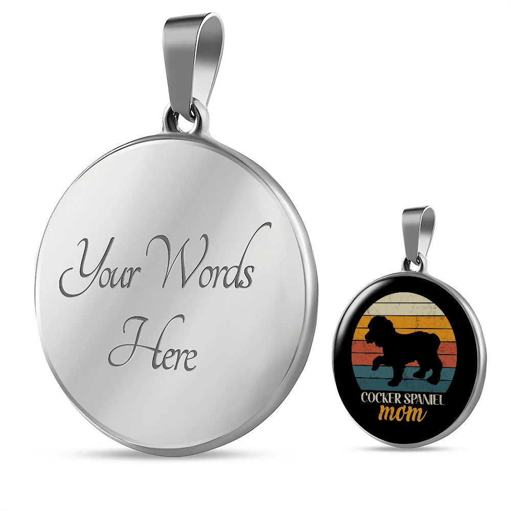 Cocker Spaniel Mom Circle Pendant Necklace Stainless Steel 24 Inch Chain Silver
